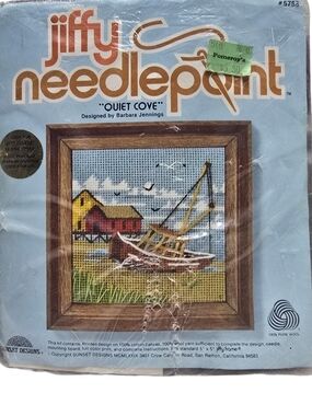 Vintage 1979 Jiffy Needlepoint Kit Quiet Cove Sunset Designs Sealed